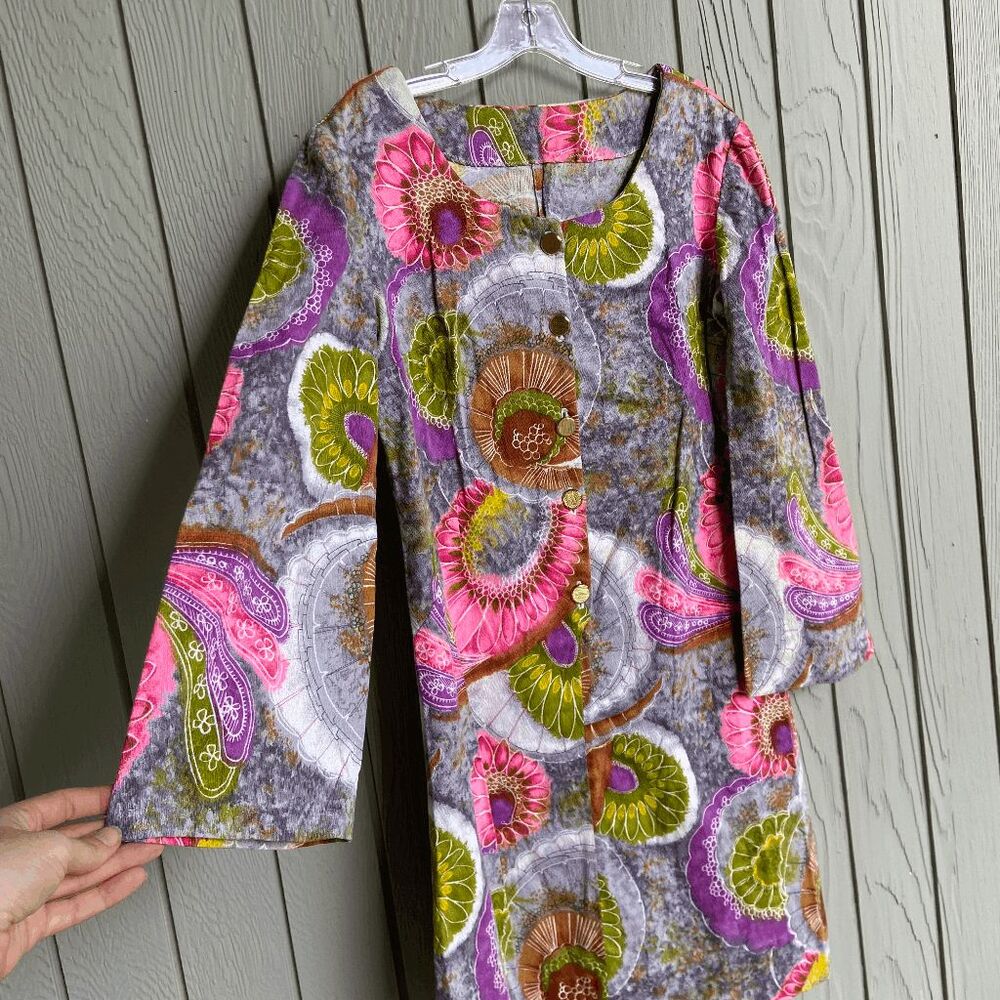 NC True Vintage 60s/70s Gold Button Front Bell Sleeved Go-Go Girl Dress - S/M - Picture 6 of 9